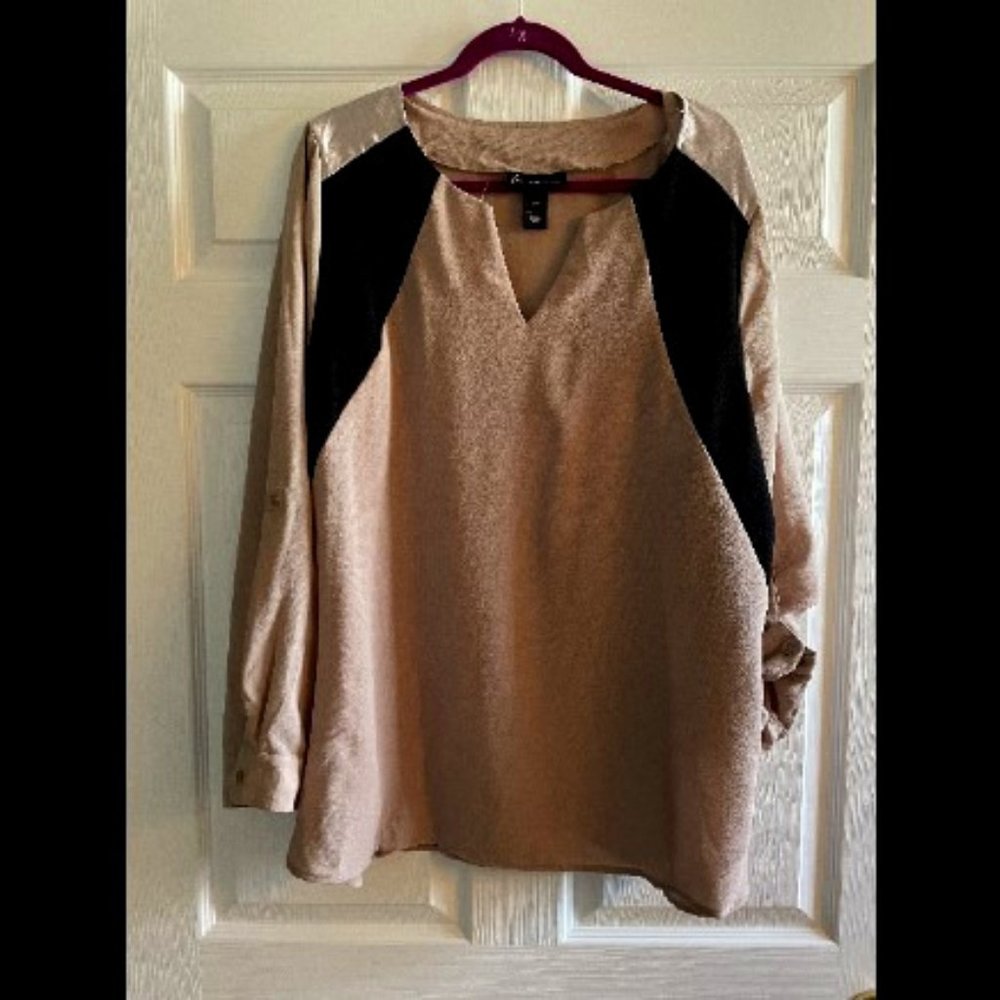 Tan, Black and Cream Lane Bryant Blouse - 18/20